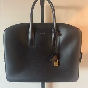 Saint Laurent Paris Black Leather Briefcase